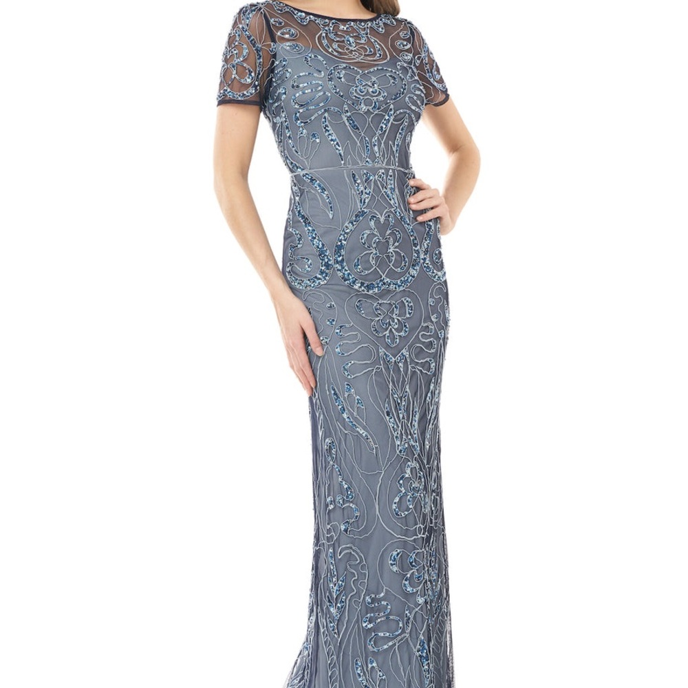 JS Collections Icy Blue Embroidered Dress